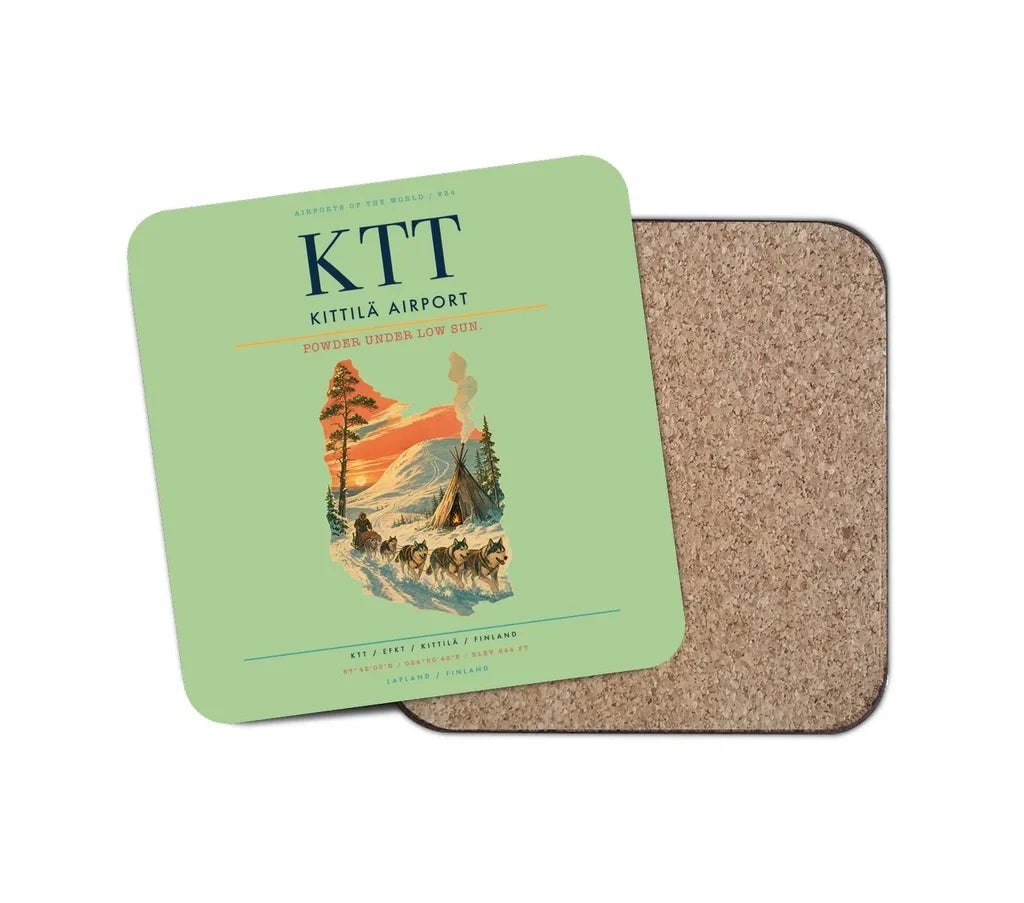 Kittilä Airport (KTT) design on light green 1 piece coaster