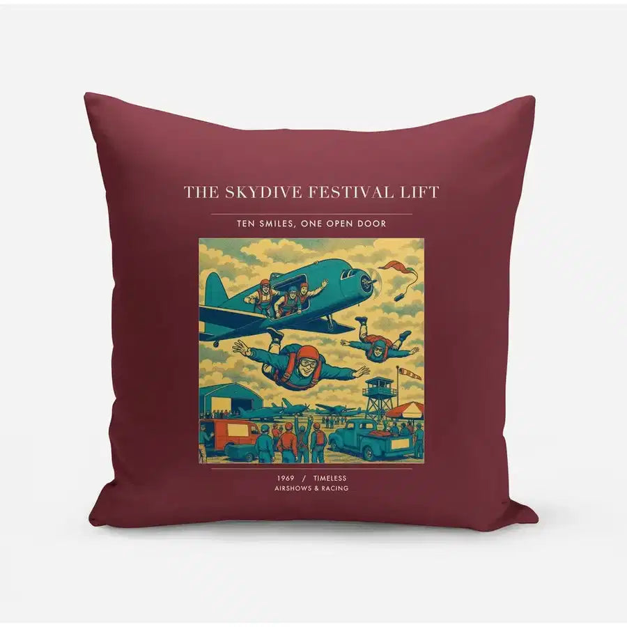 VINTAGE G4471 - The Skydive Festival Lift - Designed Pillows design on darkred