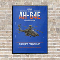 Thumbnail for Boeing AH-64E Apache Guardian vertical canvas print - framed - blue background