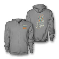 Thumbnail for SIGNAL 571 - Read The Air Ride The Silence - Zipped Hoodie design on gray zipped hoodie