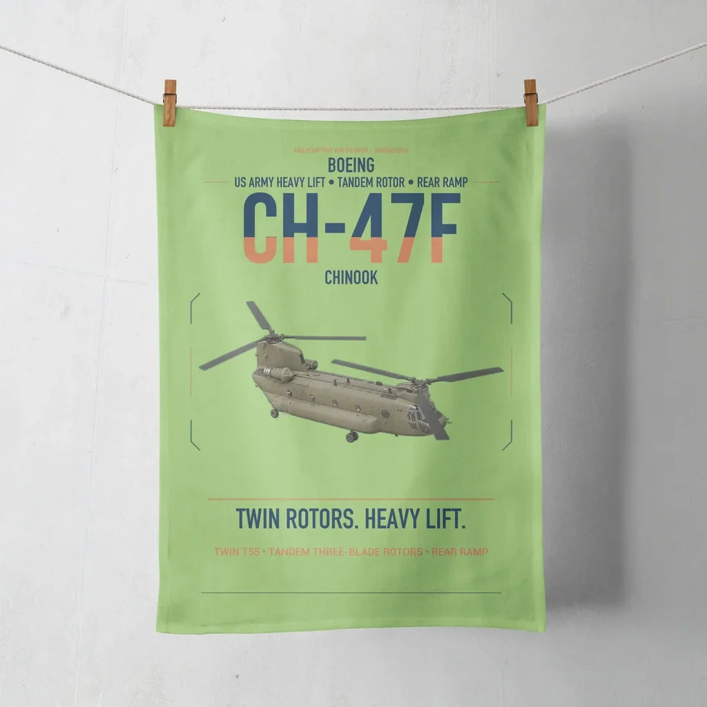 Boeing CH-47F Chinook design on light green towel