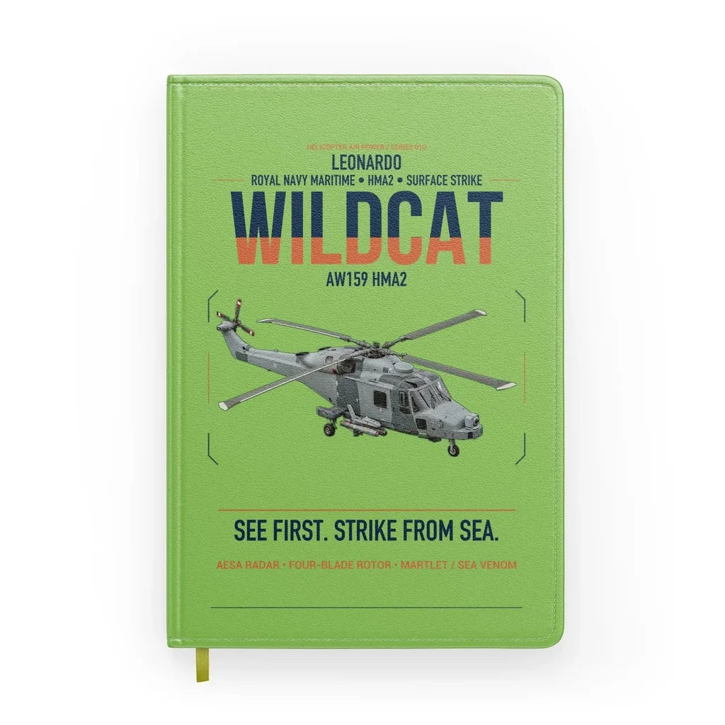 Leonardo AW159 Wildcat HMA2 design on light green notebook