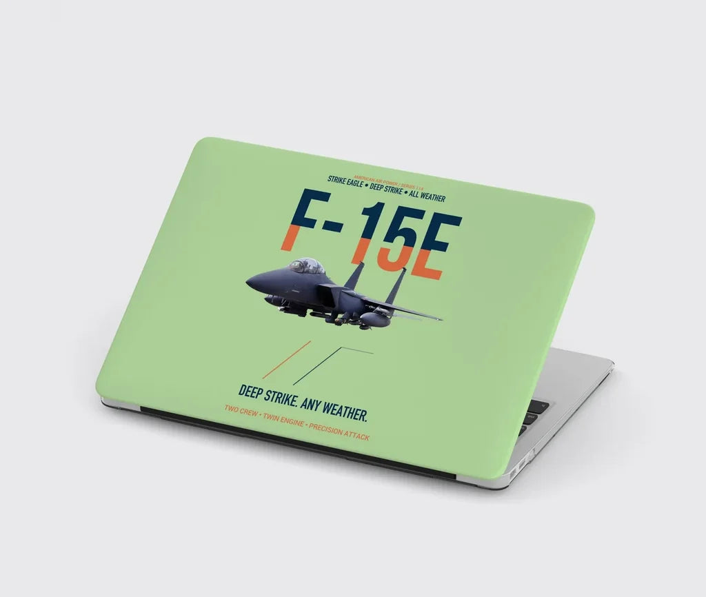 F-15E Strike Eagle Deep Strike Any Weather design on light green MacBook case
