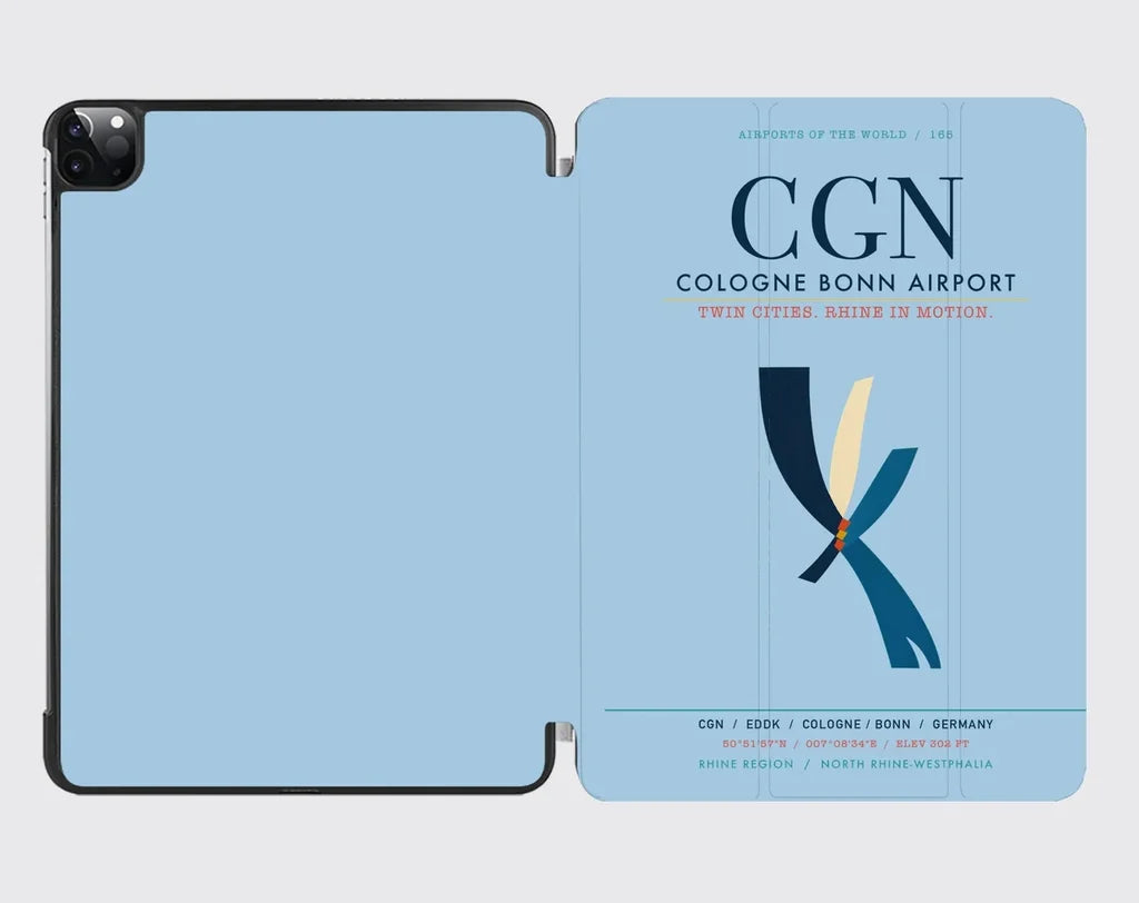 Cologne Bonn Airport (CGN) design on light blue ipad tablet case