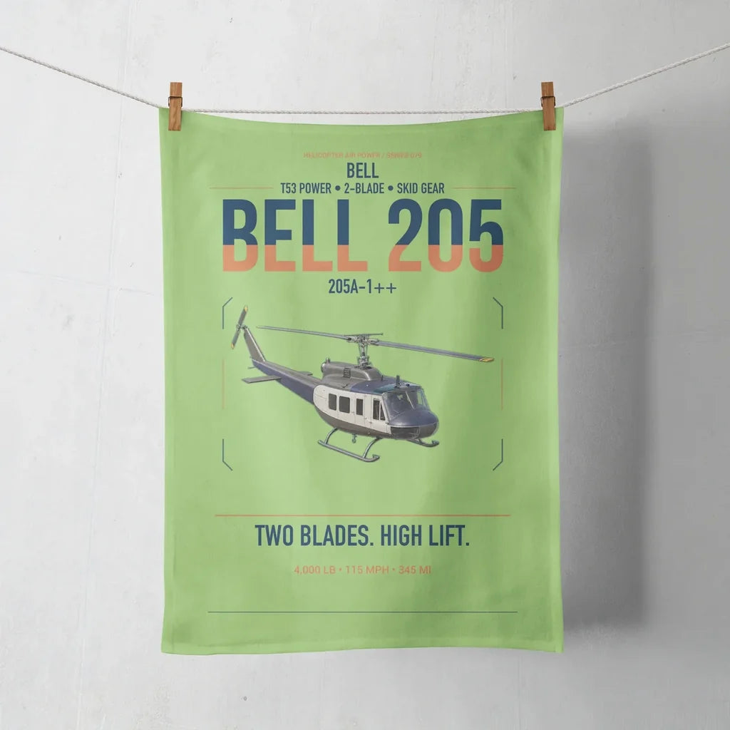 Bell 205A-1++ design on light green towel