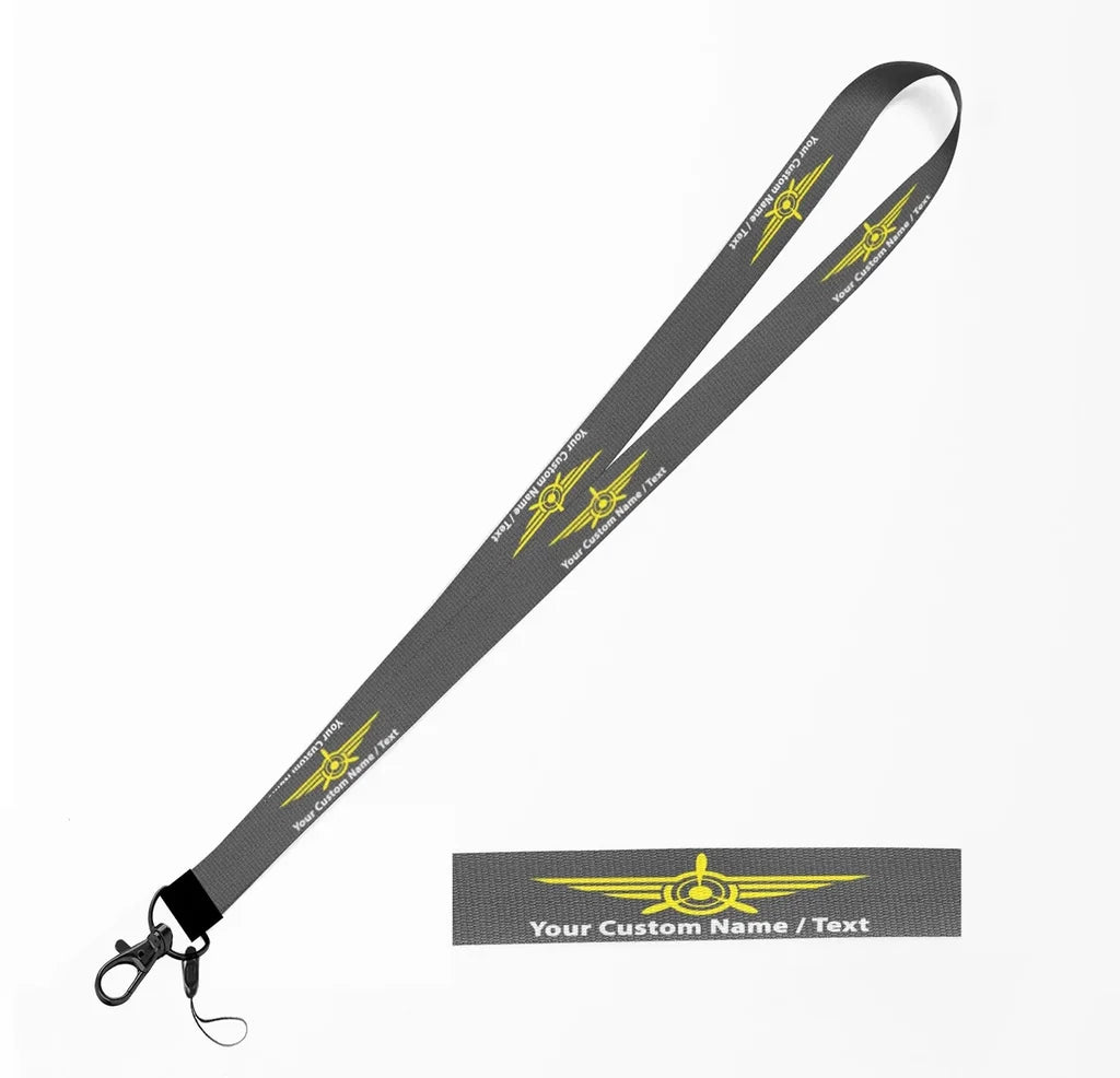 Custom Name & Text (Badge 3) lanyard and ID holder in gray