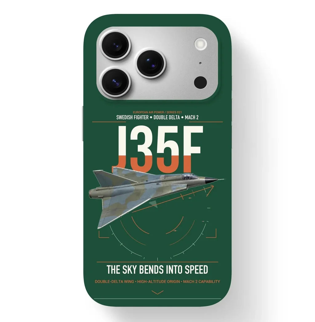Saab J 35F Draken design on dark green magsafe iphone case, for iPhone 17 Pro
