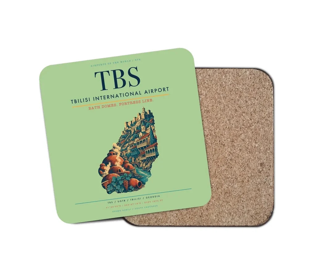 Tbilisi International Airport (TBS) design on light green 1 piece coaster