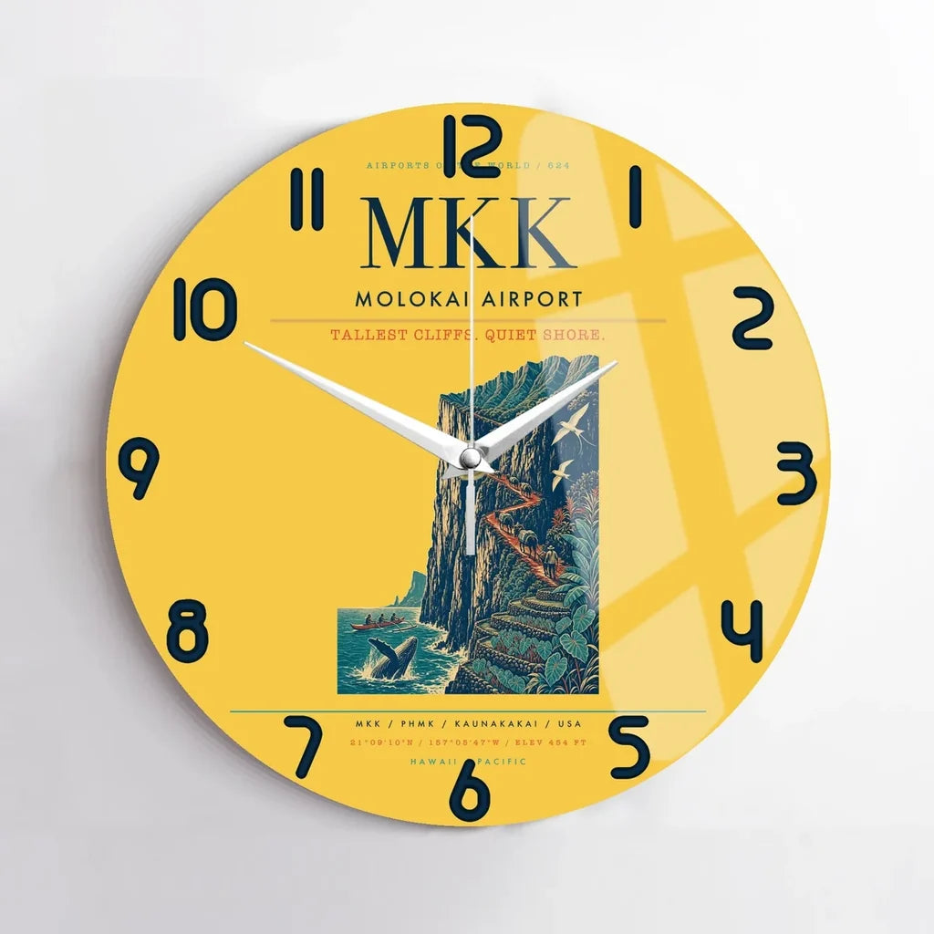Molokai Airport (MKK) design on yellow no frame wall clock