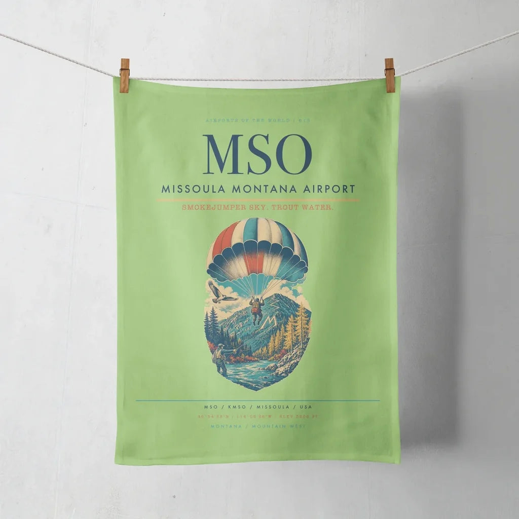Missoula Montana Airport (MSO) design on light green towel