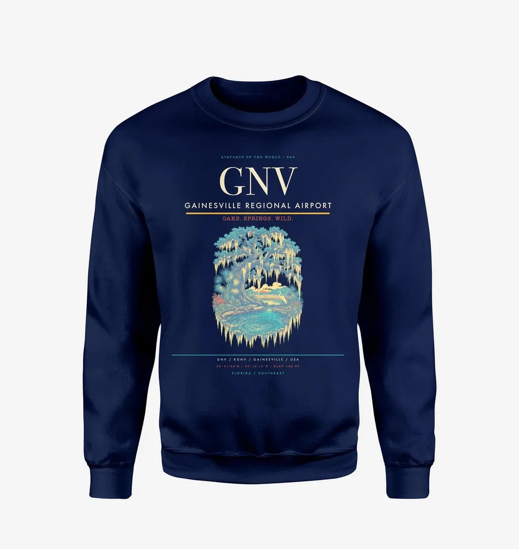Gainesville Regional Airport (GNV) design on navy blue sweatshirt