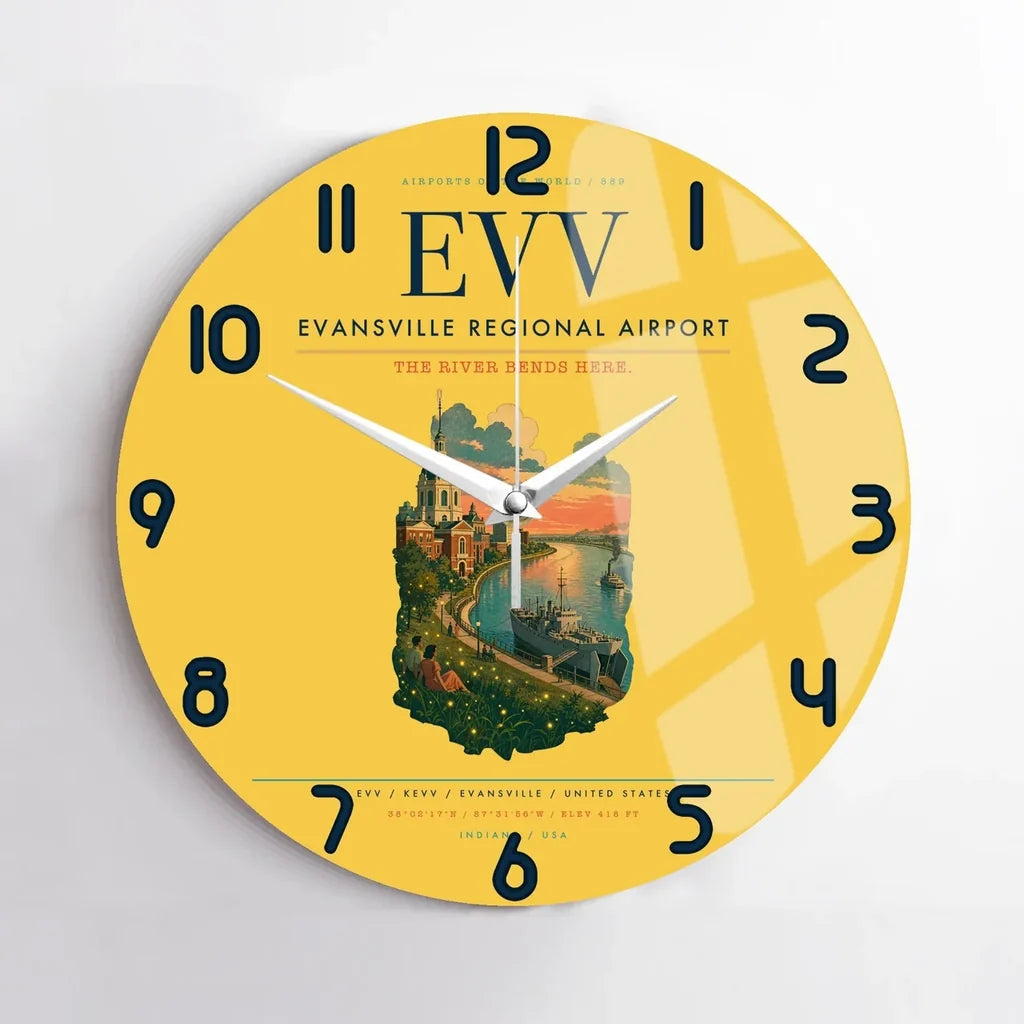 Evansville Regional Airport (EVV) design on yellow no frame wall clock