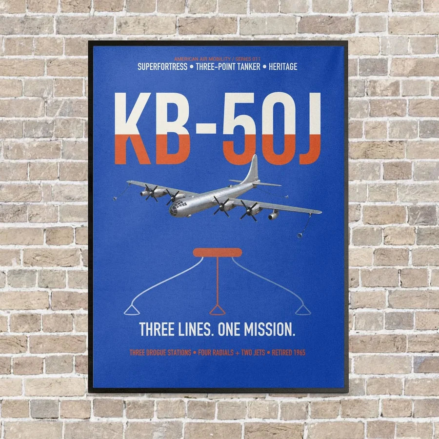 KB-50J Superfortress vertical canvas print - framed - blue background