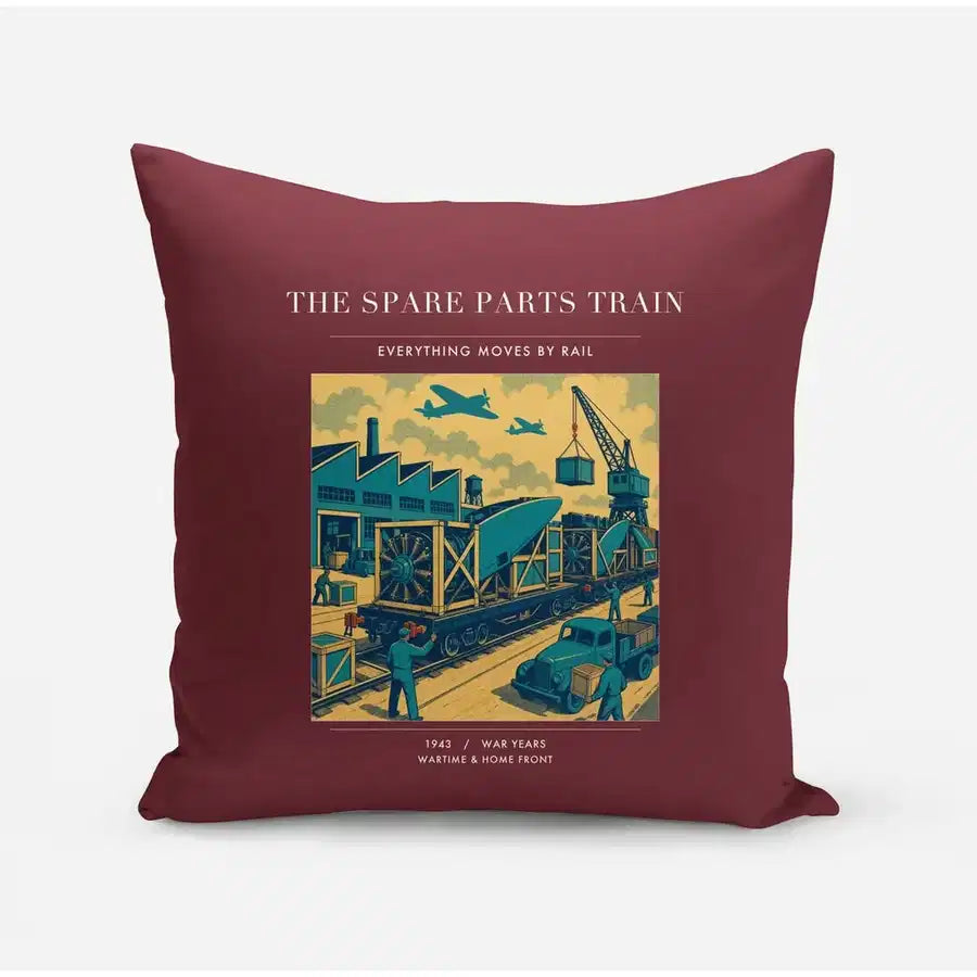 VINTAGE G4527 - The Spare Parts Train - Designed Pillows design on darkred