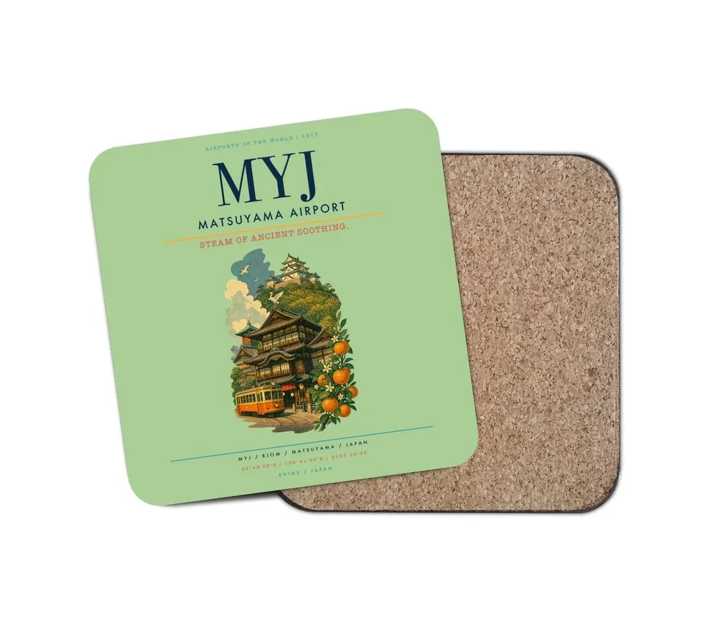 Matsuyama Airport (MYJ) design on light green 1 piece coaster