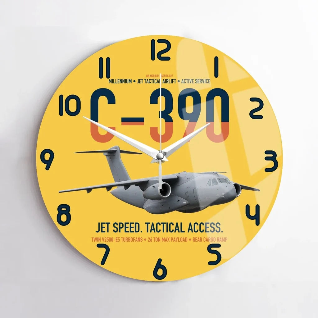 C-390 Millennium design on yellow no frame wall clock