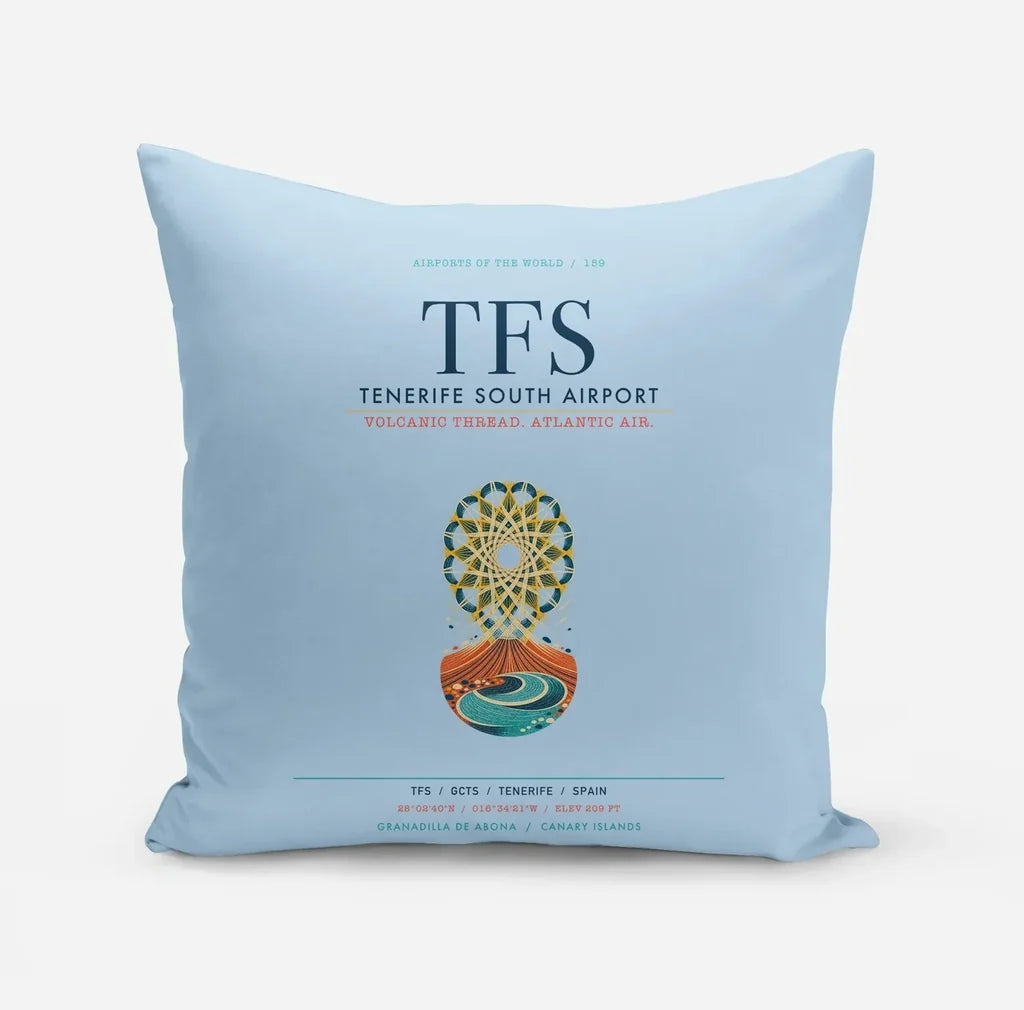 Tenerife South Airport (TFS) design on light blue pillow