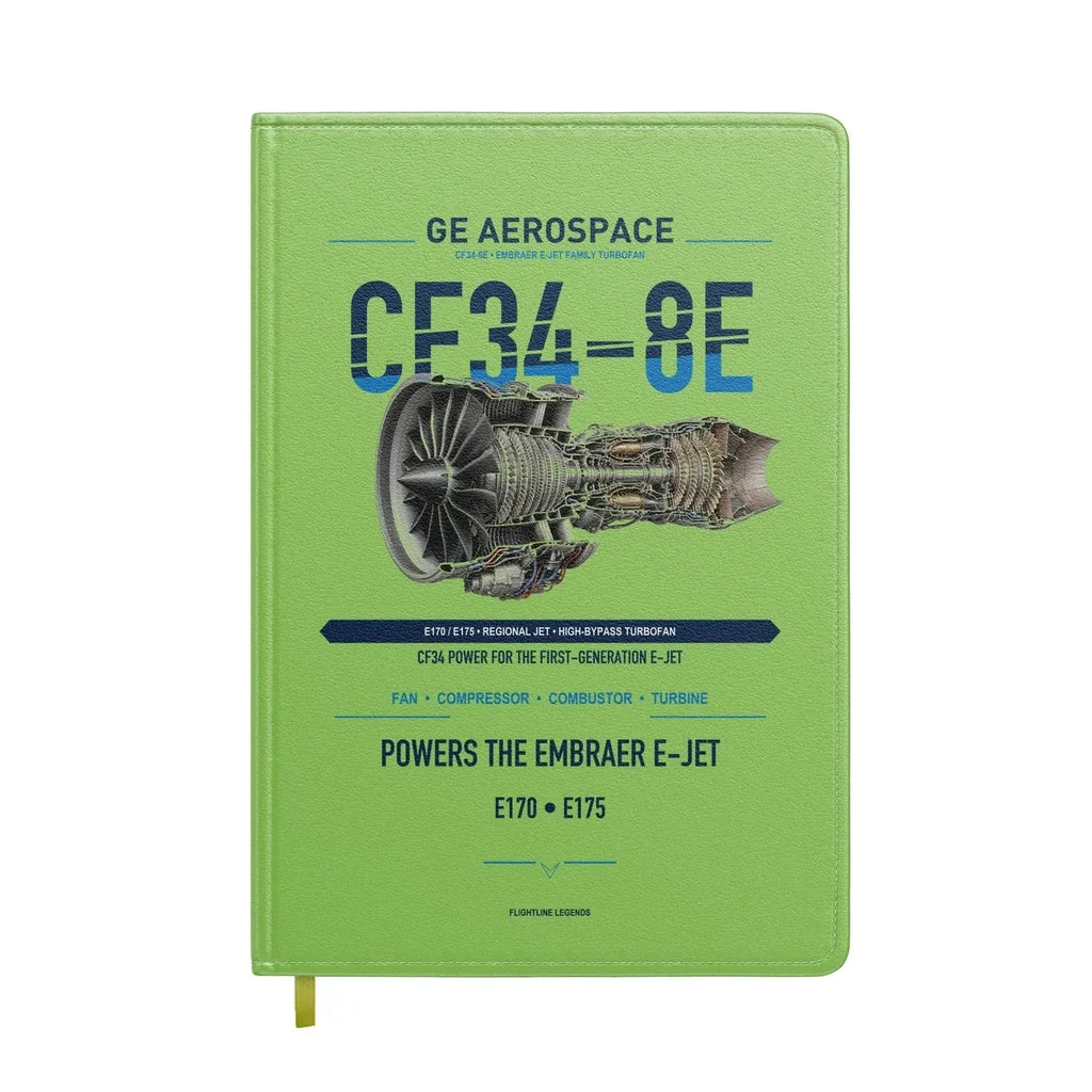 CF34-8E design on light green notebook
