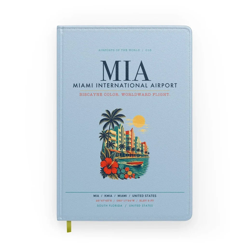 Miami International Airport (MIA) design on light blue notebook
