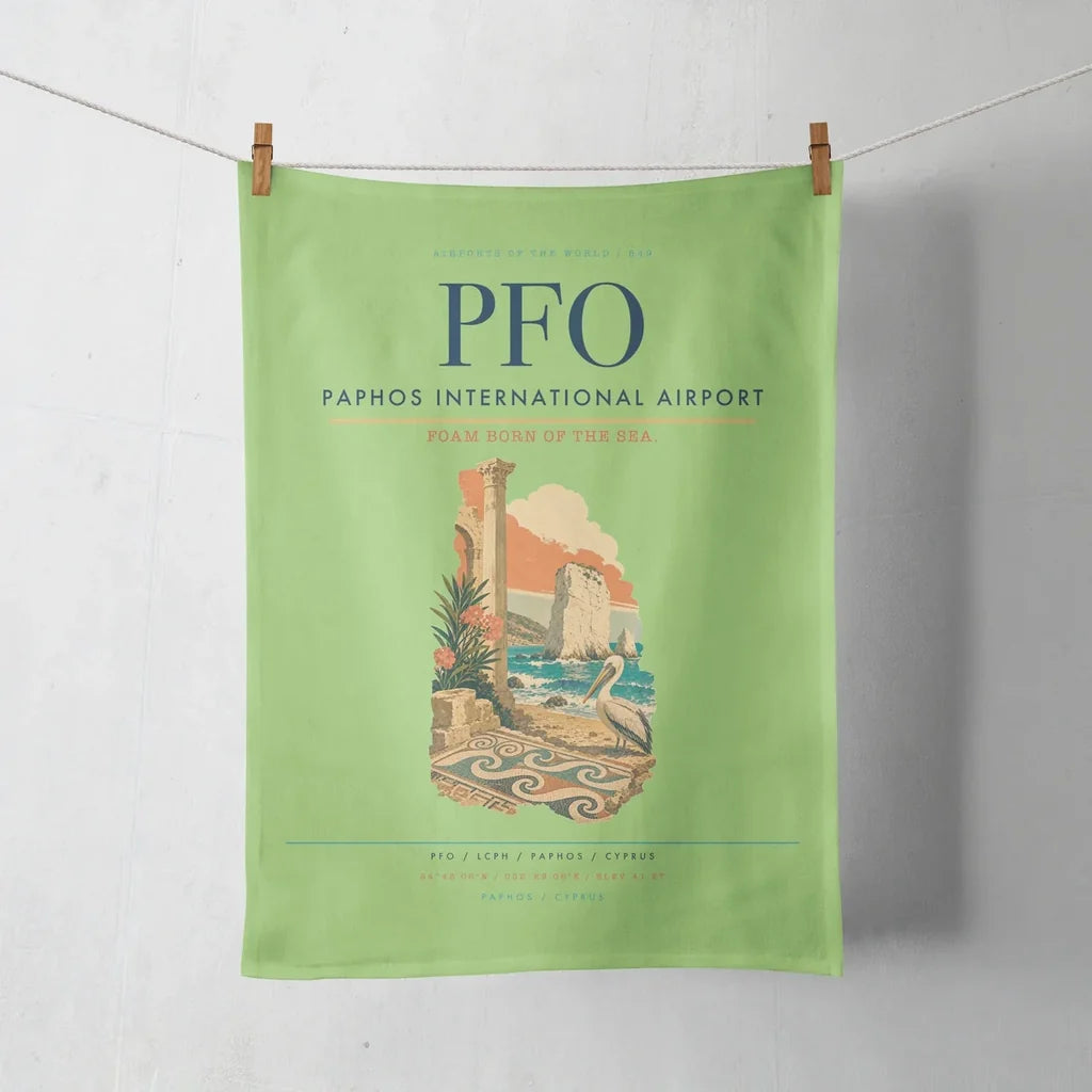 Paphos International Airport (PFO) design on light green towel