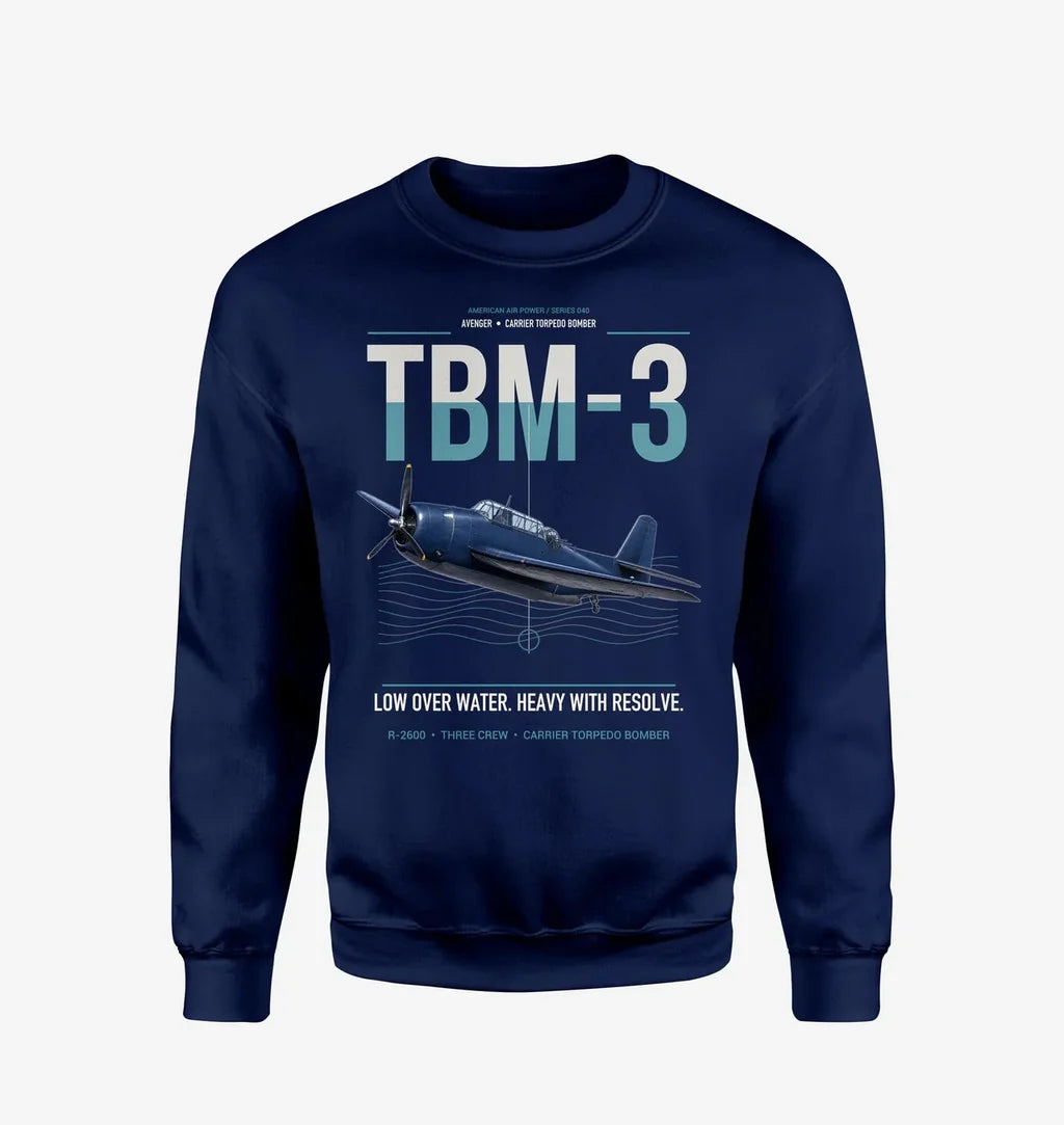 TBM-3 Avenger design on navy blue sweatshirt