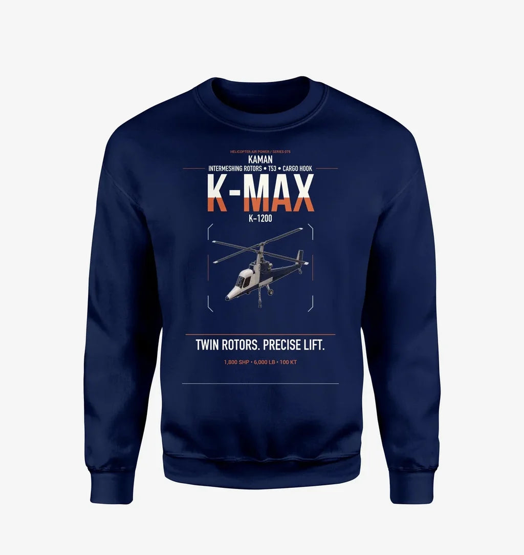 Kaman K-1200 K-MAX design on navy blue sweatshirt