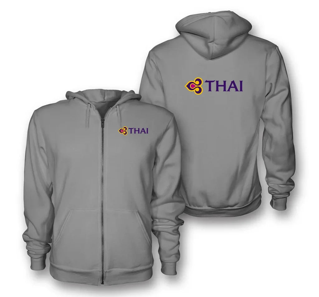 Thai Airways logo on gray zipped hoodie