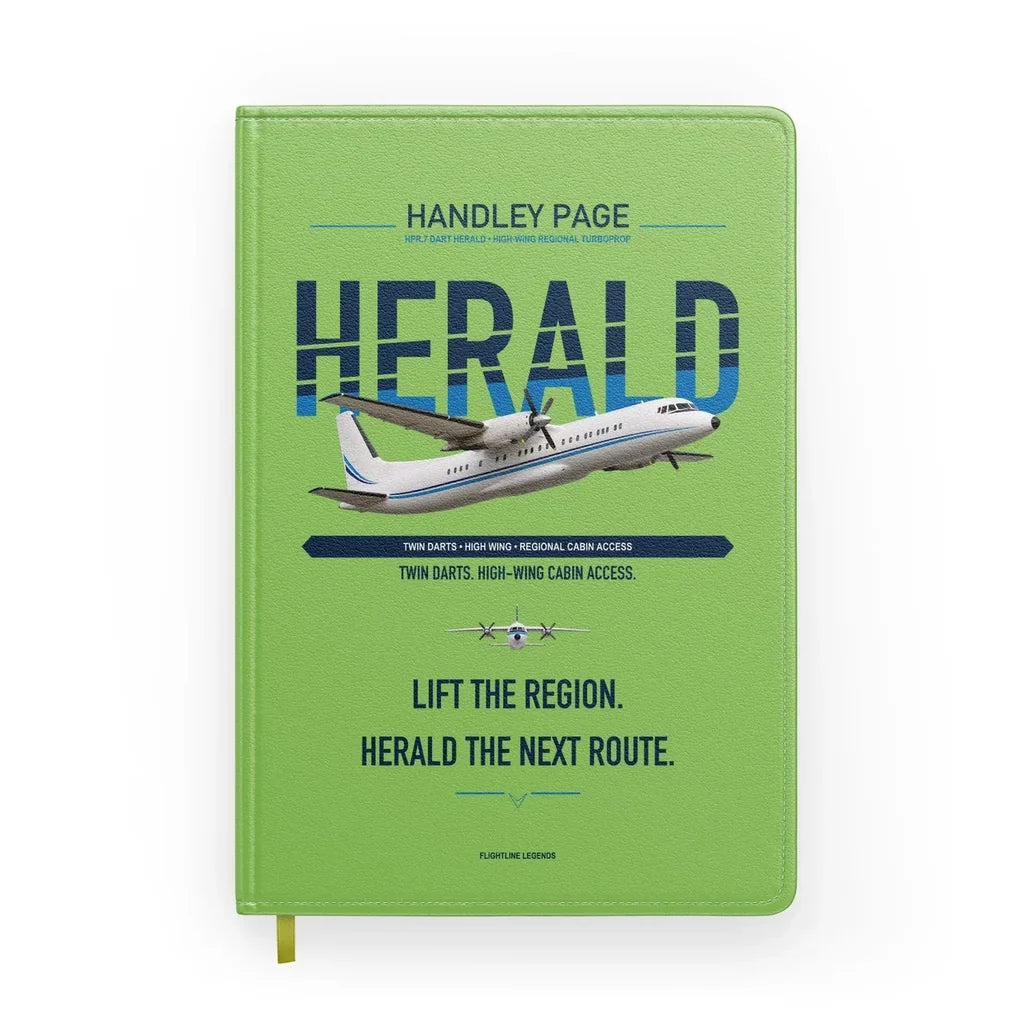 Handley Page HPR.7 Dart Herald design on light green notebook