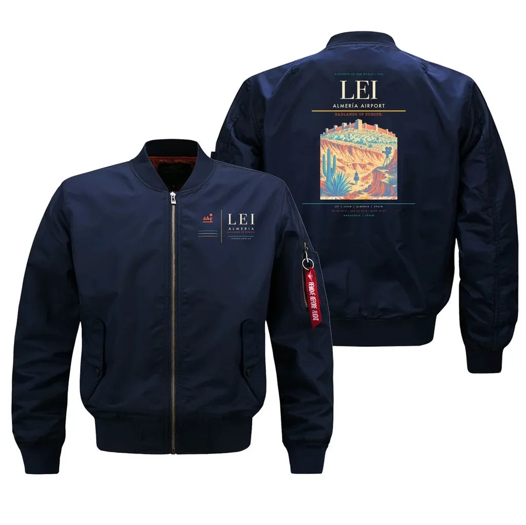 Almería Airport (LEI) design on blue bomber jacket