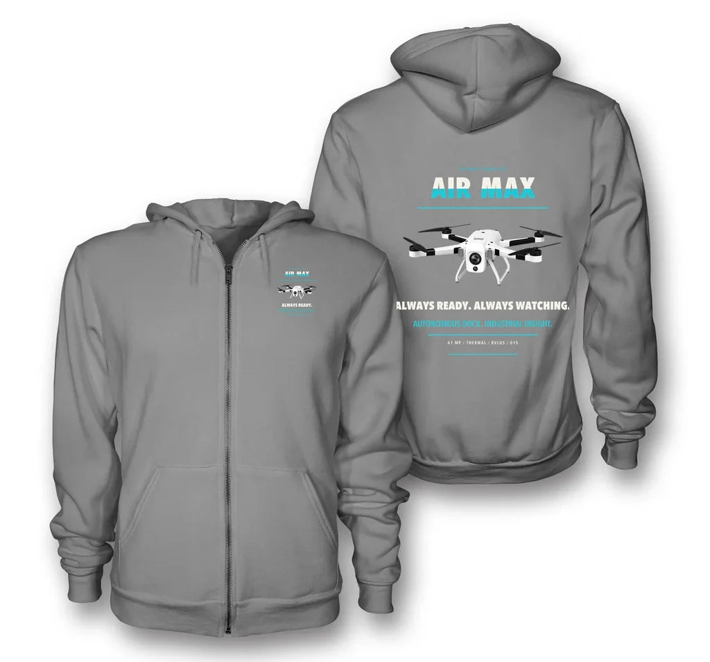 Percepto Air Max design on gray zipped hoodie