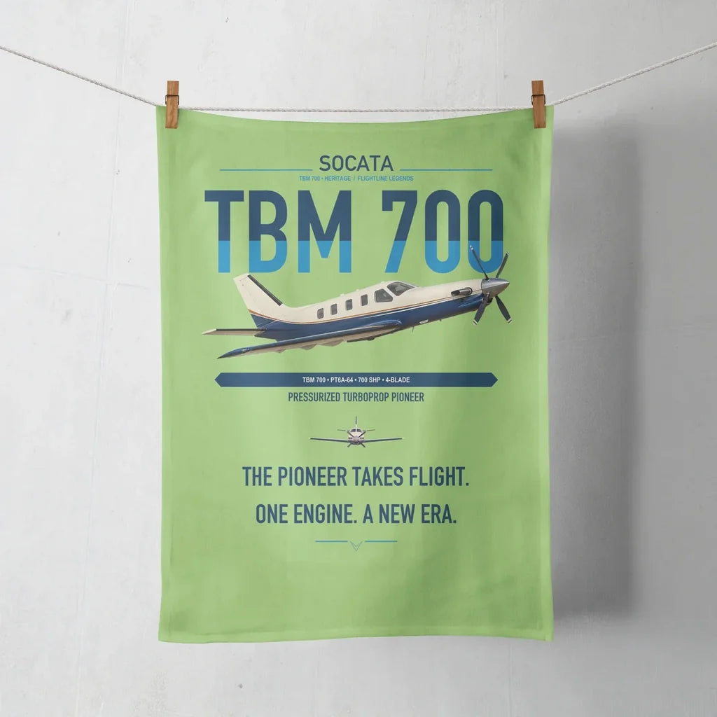 Socata TBM 700 design on light green towel