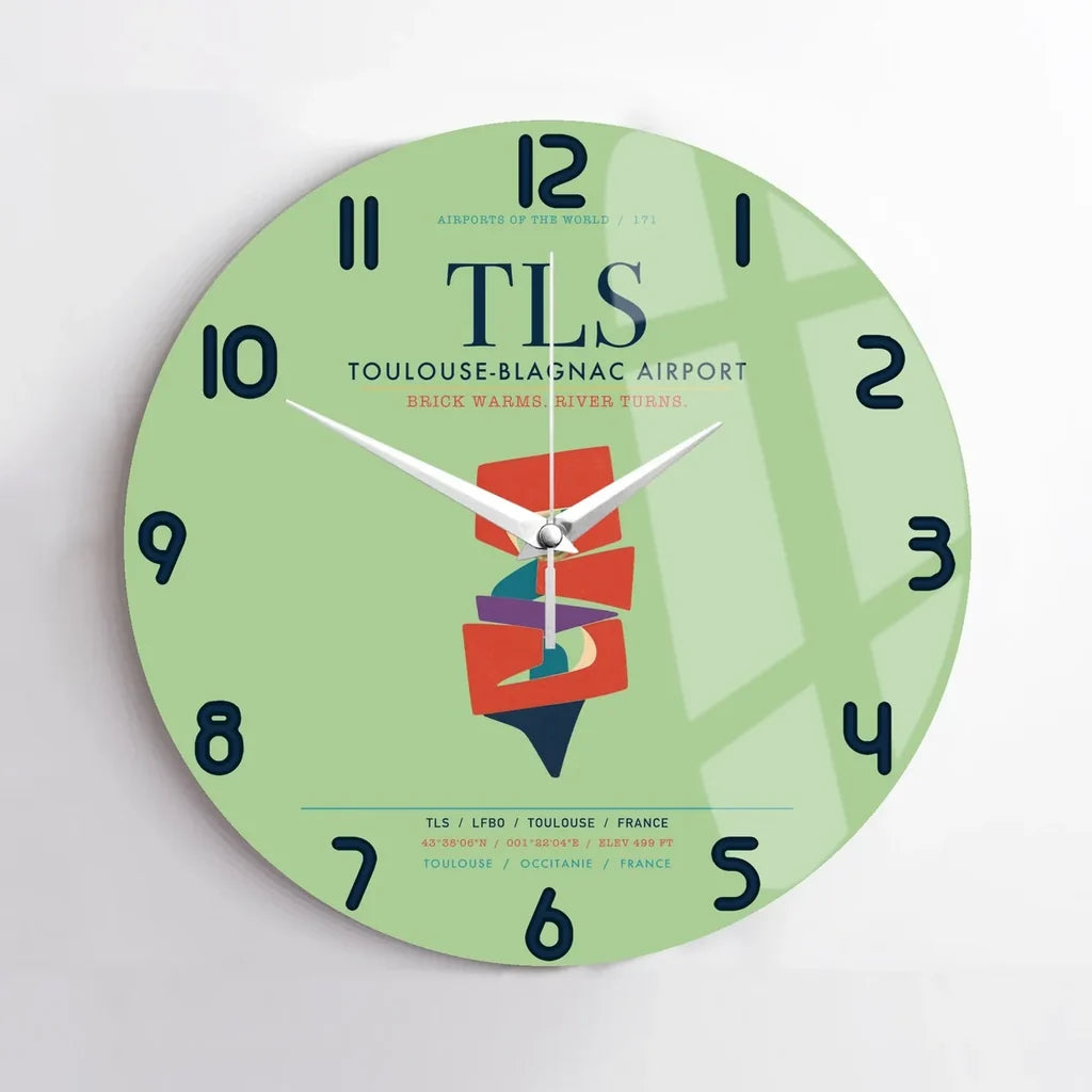 Toulouse-Blagnac Airport (TLS) design on light green no frame wall clock