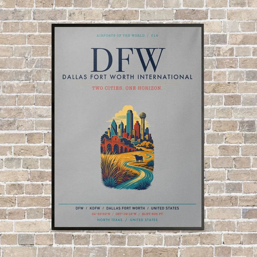 Dallas Fort Worth International Airport DFW vertical canvas print - framed - light gray background