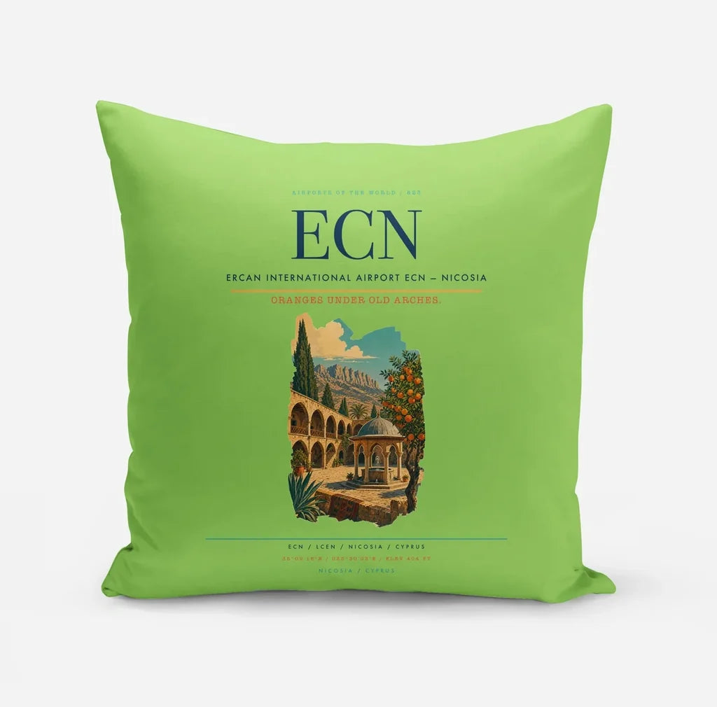 Ercan International Airport (ECN) design on light green pillow