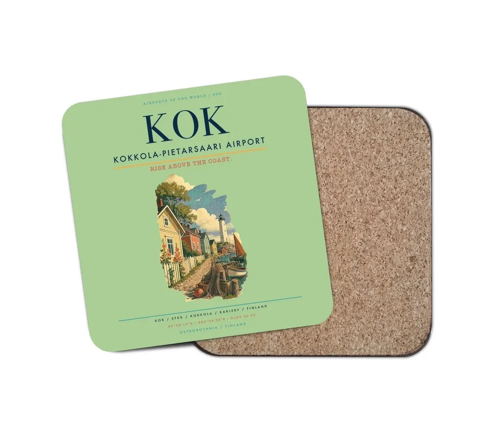 Kokkola-Pietarsaari Airport (KOK) design on light green 1 piece coaster