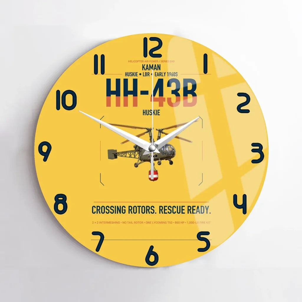 Kaman HH-43B Huskie design on yellow no frame wall clock