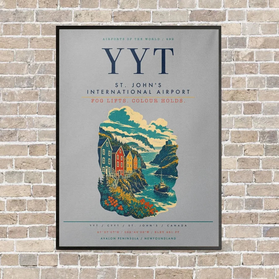 St. John's International Airport YYT vertical canvas print - framed - light gray background