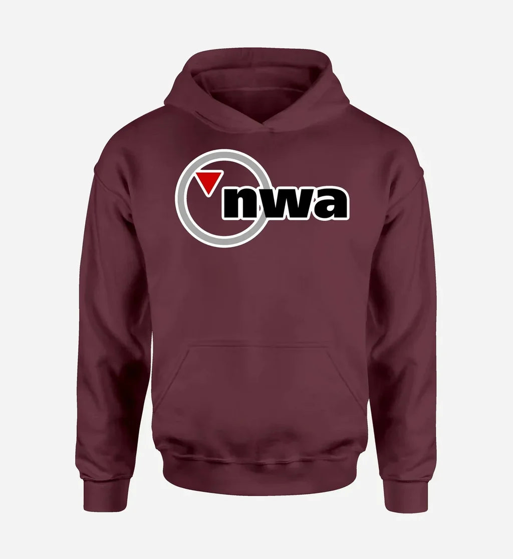 Northwest Airlines NEW logo printed on dark red hoodie