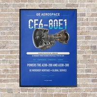 Thumbnail for CF6-80E1 vertical canvas print - framed - blue background