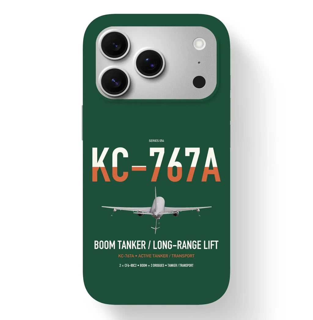 Boeing KC-767A design on dark green magsafe iphone case, for iPhone 17 Pro