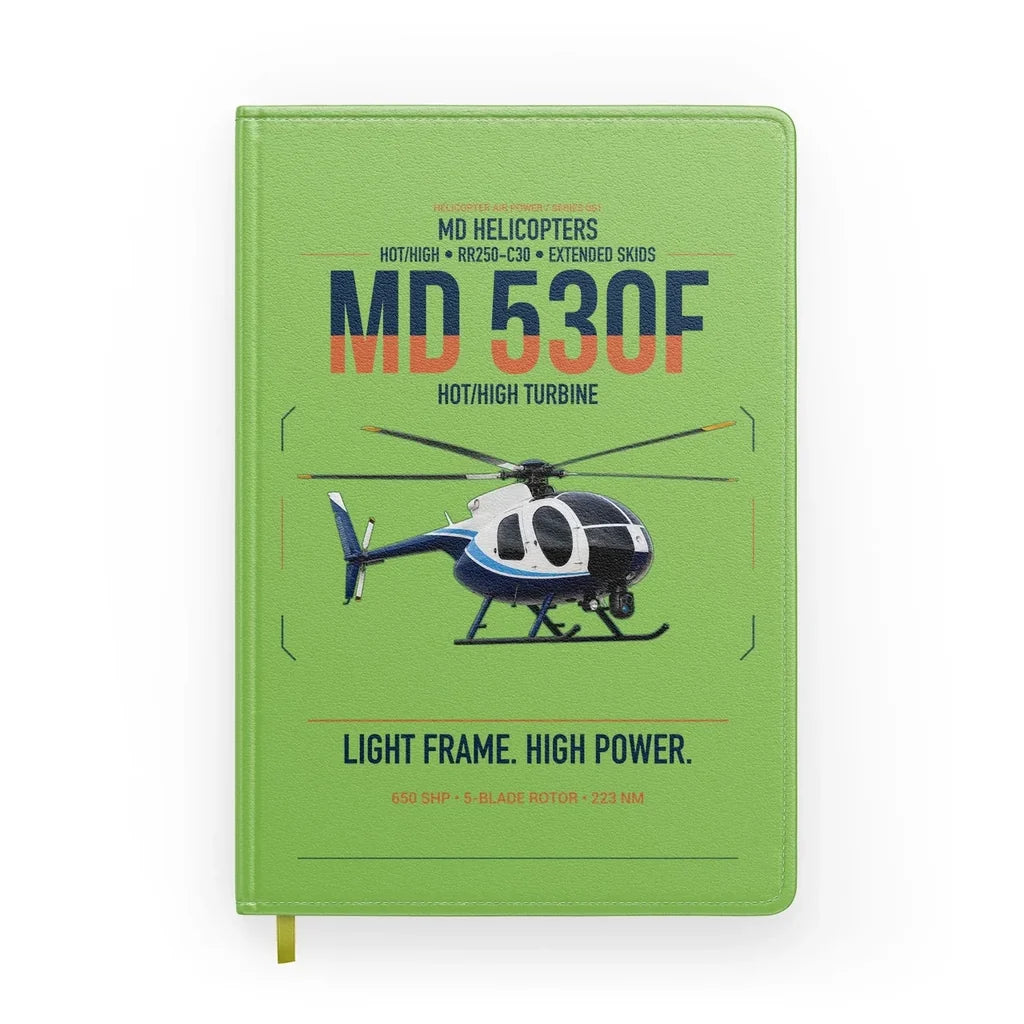 MD Helicopters MD 530F design on light green notebook