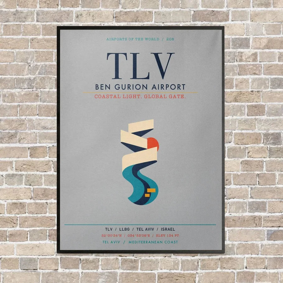 Tel Aviv Ben Gurion Airport TLV vertical canvas print - framed - light gray background