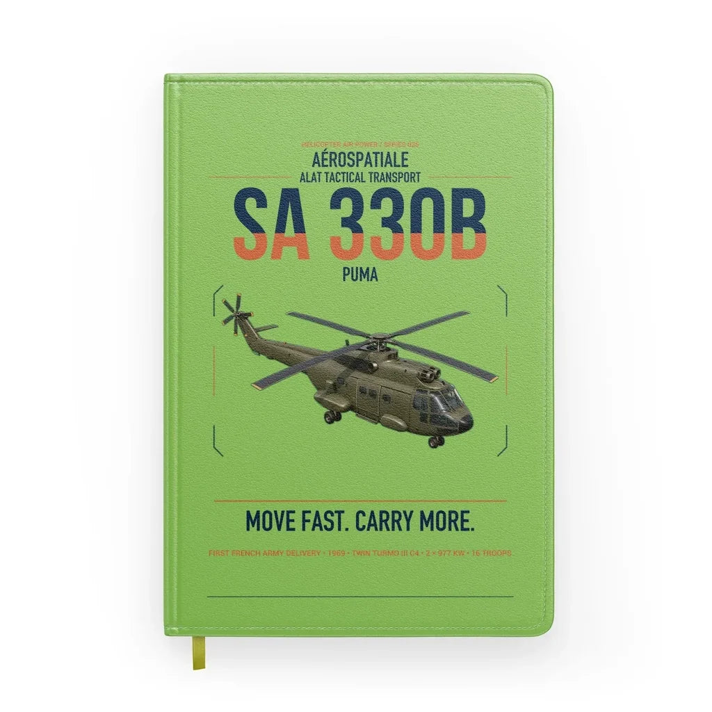 Aérospatiale SA 330B Puma design on light green notebook