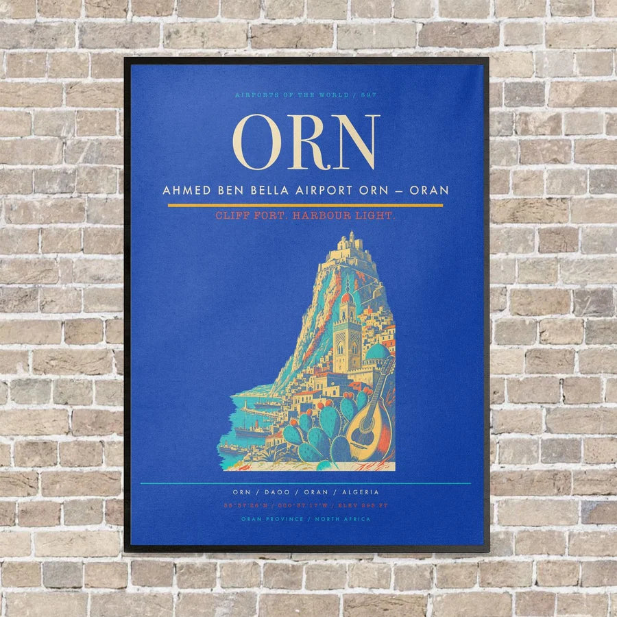 Ahmed Ben Bella Airport ORN — Oran vertical canvas print - framed - blue background