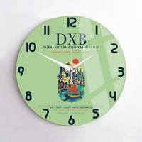Thumbnail for Dubai International Airport (DXB) design on light green no frame wall clock