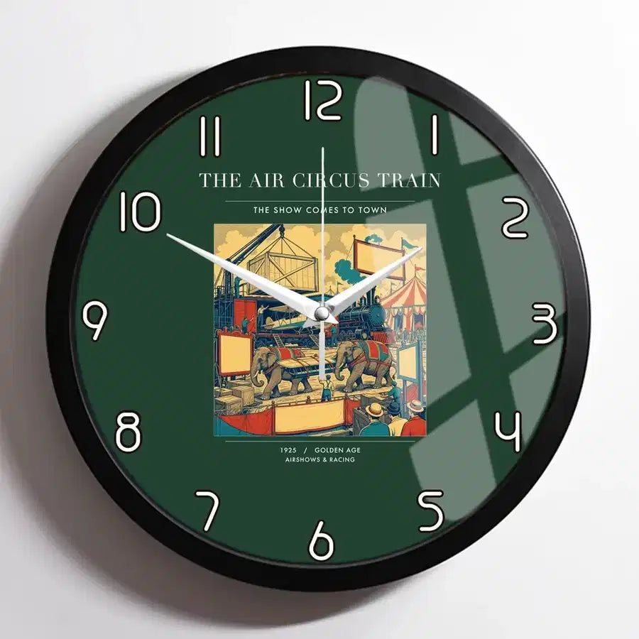 VINTAGE G4037 - The Air Circus Train - Designed Wall Clocks design on darkgreen framed