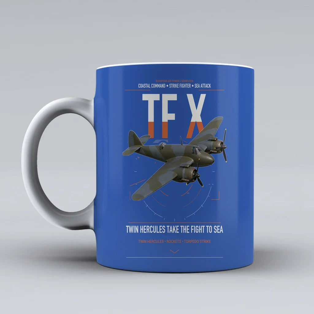 Bristol Beaufighter TF X design on blue ceramic mug, double-side print