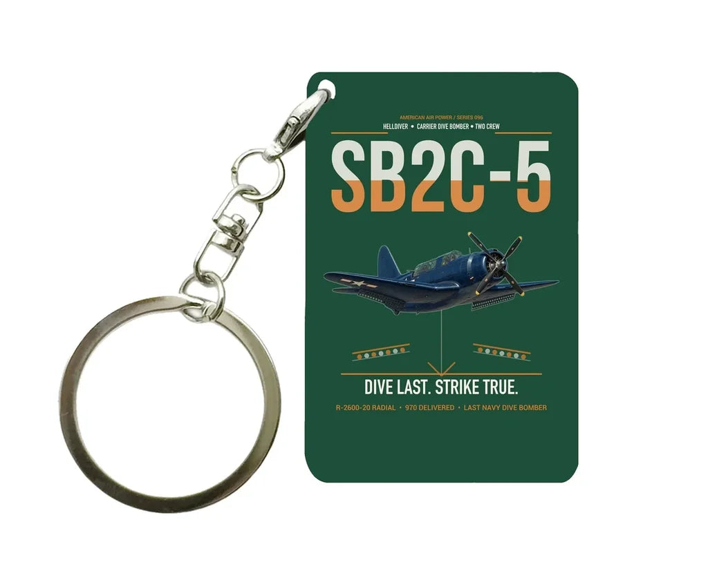 SB2C-5 Helldiver design on dark green designed key chain, double-side print