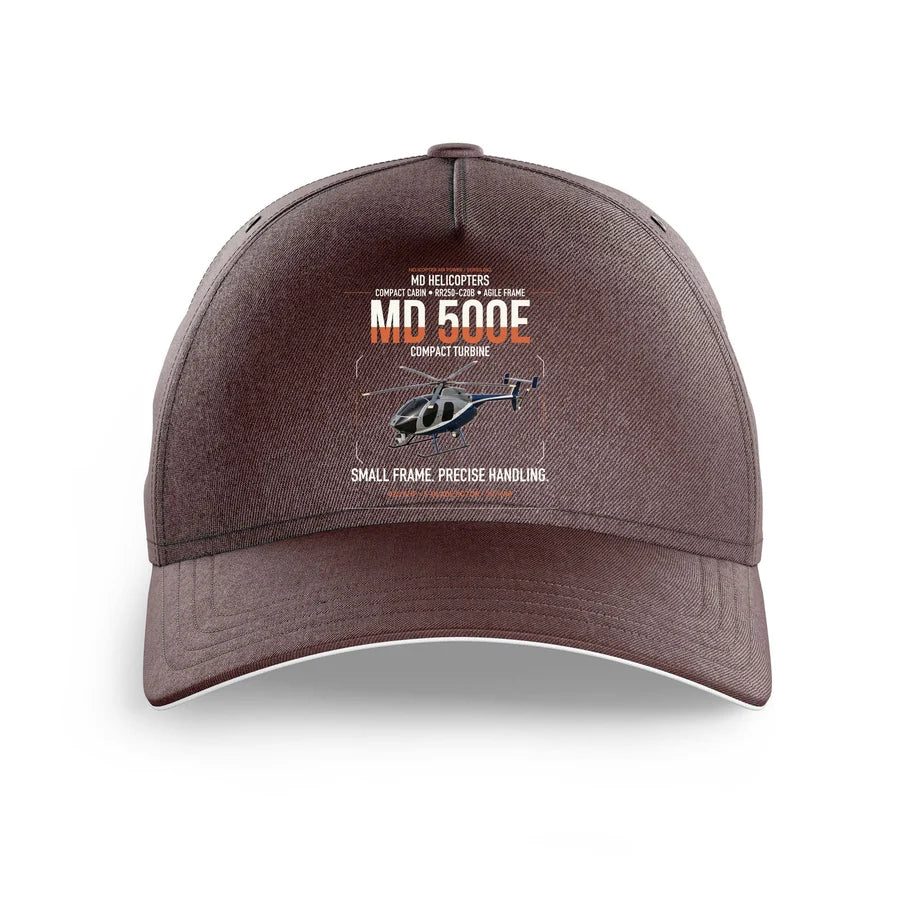 MD Helicopters MD 500E design on brown printed hat