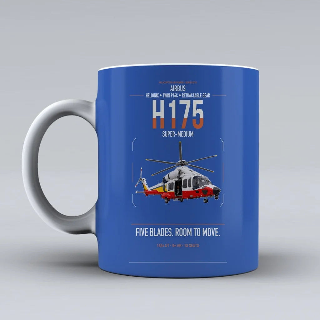 Airbus H175 design on blue ceramic mug, double-side print